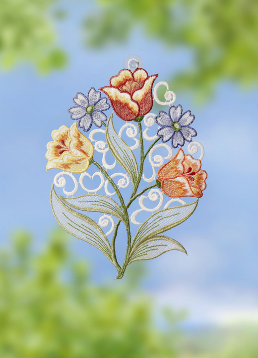 Tisch- & Fensterdekorationen - Fensterbild aus echter Plauener Spitze, in Farbe BUNT