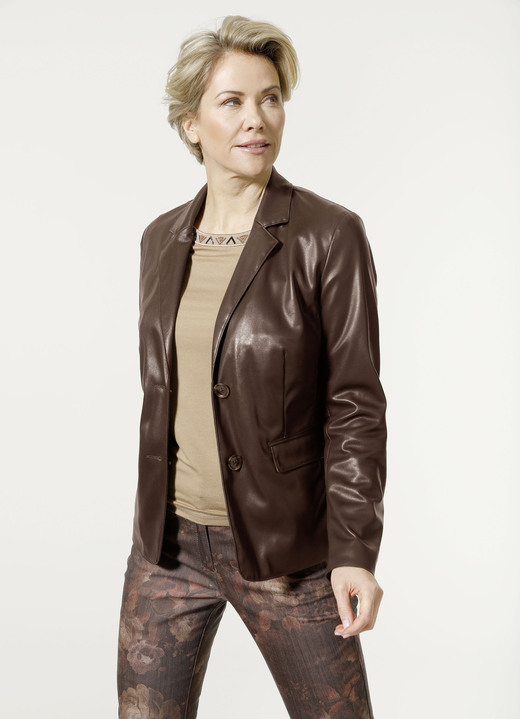 Blazer - Blazer aus Nappaleder-Imitat, in Größe 038 bis 052, in Farbe SCHOKOBRAUN Ansicht 1