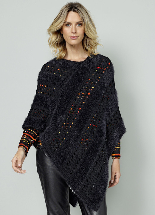 Ponchos - Poncho in Garnmix, in Größe 001(38-44) bis 002(46-52), in Farbe SCHWARZ Ansicht 1