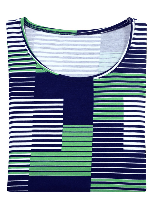 Kurzarm - Shirt mit Rundhalsausschnitt in 3 Farben Kurzarm - Shirt mit Rundhalsausschnitt in 3 Farben, in Größe 036 bis 052, in Farbe MARINE-GRÜN-WEISS