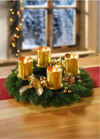 Adventskranz mit LED-Echtwachskerzen