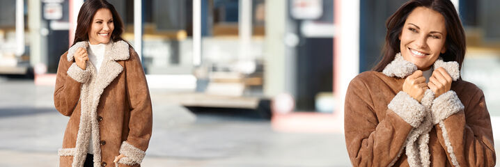 Dame in einer Lammfell-Winterjacke