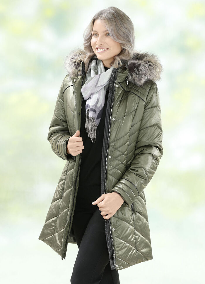 Longjacke mit abnehmbarem Kunstpelz-Besatz 