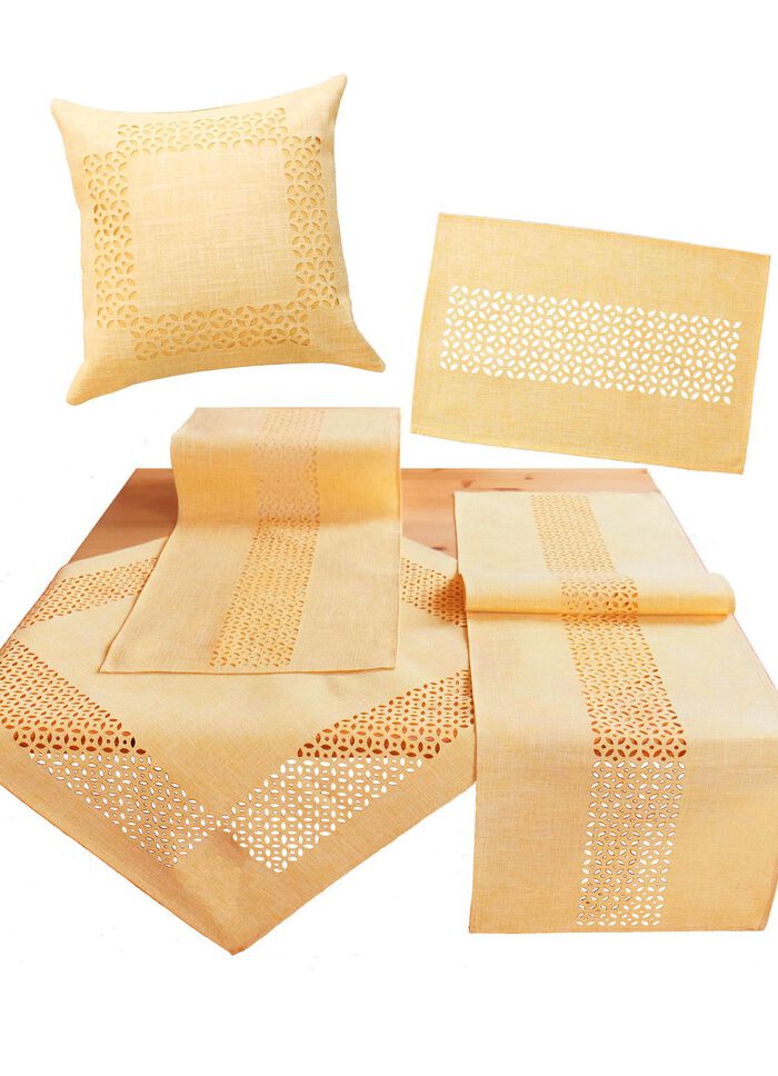 Tischdecke mit dekorativer Lochstanzung GELB