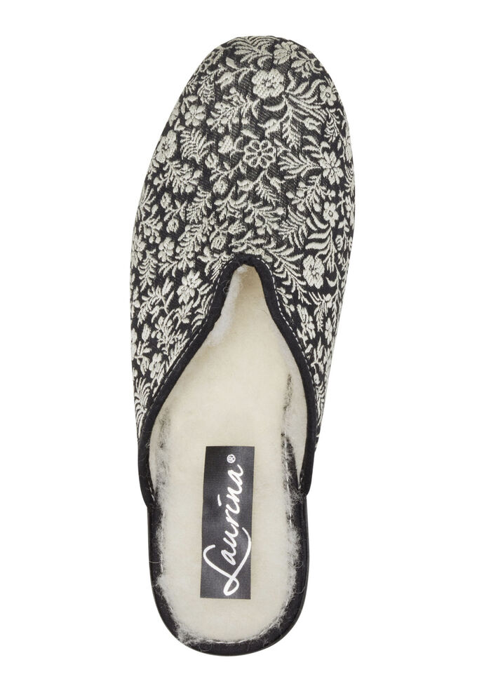 Laurina Pantoffel mit Blumen-Stickerei SCHWARZ