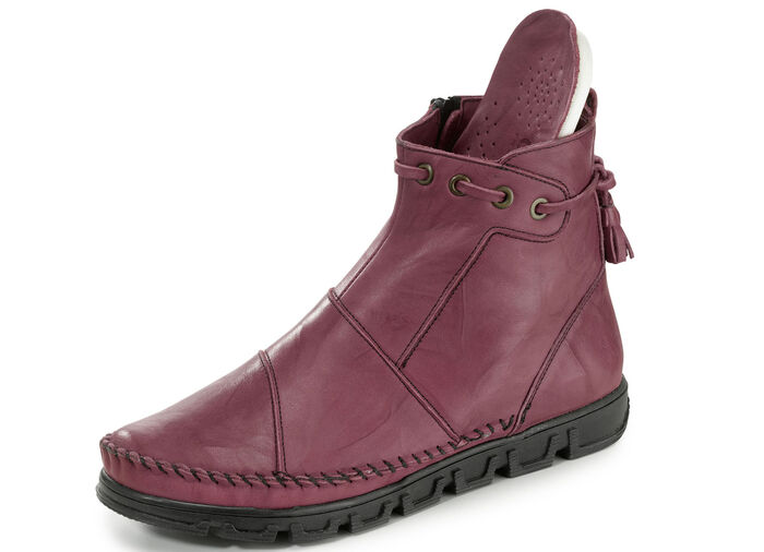 Gemini Mokassin-Stiefelette aus Rind-Nappaleder mit Knitter-Struktur RUBINROT