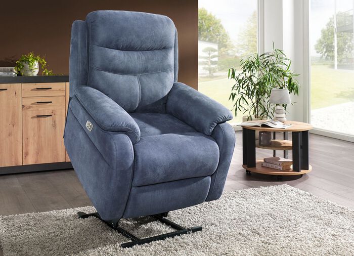 Elektrisch verstellbarer TV-Sessel mit Motor und Aufstehhilfe BLAU-GRAU