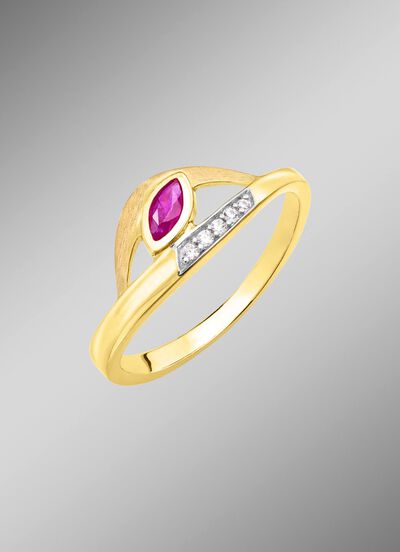 Attraktiver Damenring mit Rubin und Zirkonia 