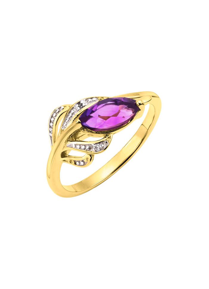 Edler Damenring mit echt Amethyst und 2 Diamanten 