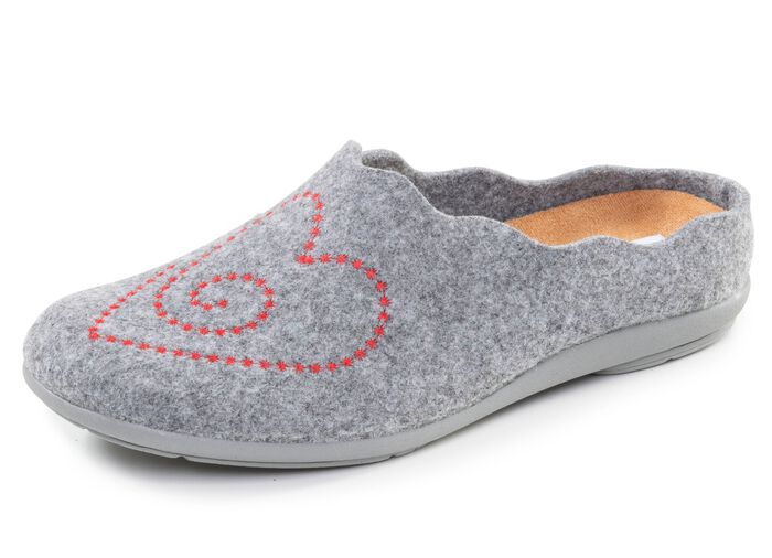 Laurina, klassische Damen-Hausschuhe, mit herausnehmbarem Fussbett HELLGRAU