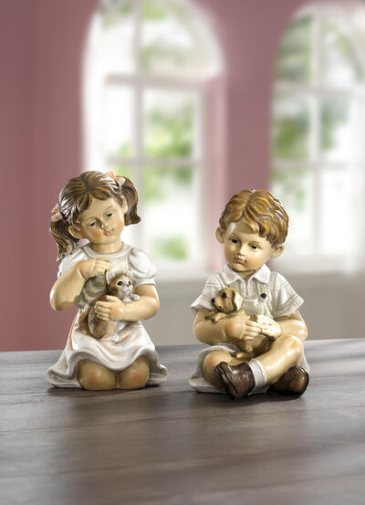 Kinder mit Haustier von Hand bemalt 