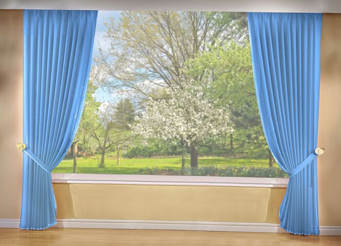 Seitenschal-Garnitur mit Satin-Einfassband und Universalschienenband BLAU