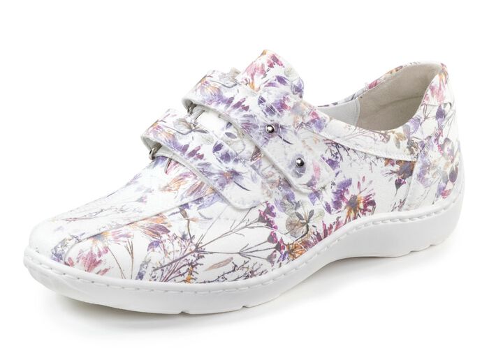 Waldl&auml;ufer, bequeme Damen-Slipper, Weite H, mit herausnehmbarem Fussbett WEISS-BUNT