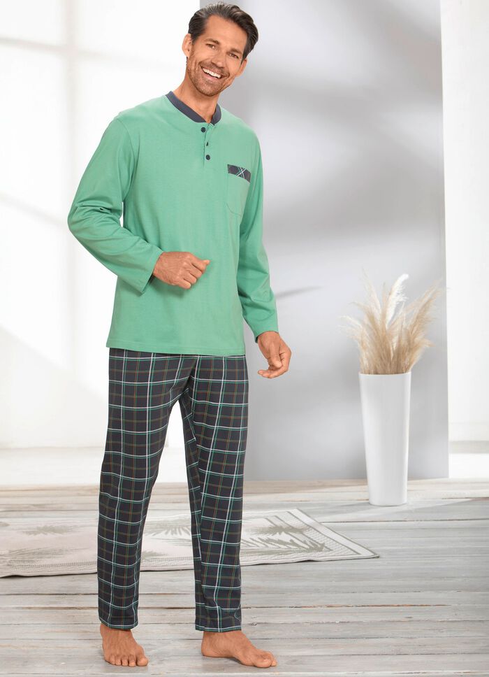 Schlafanzug mit Knopfleiste und offenen Beinabschl&uuml;ssen 