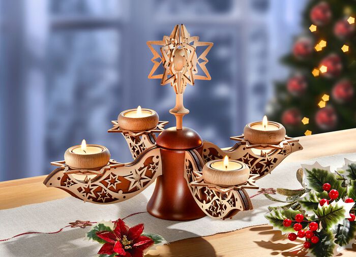 Handgearbeiteter Adventsleuchter aus dem Erzgebirge NATUR-BRAUN