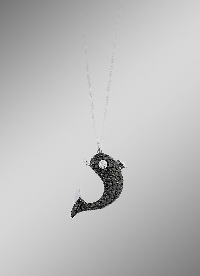 Delfin-Anhänger mit schwarzen Brillanten 