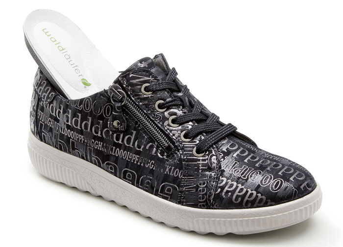 Waldläufer Schnürschuh aus glänzend bedrucktem Nubukleder SCHWARZ-BRONZE