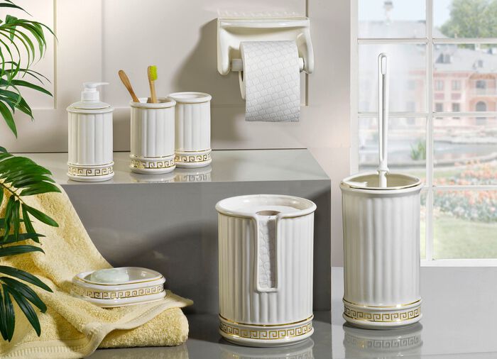 Handgefertigte Badezimmer-Accessoires aus Keramik CREME-GOLD