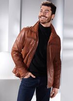 Lederkurzjacke mit Stehumlegekragen 