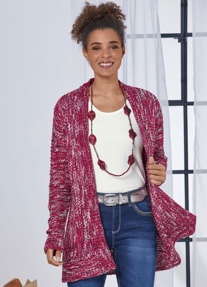 Long-Strickjacke mit Struktur- und Ajourmuster 