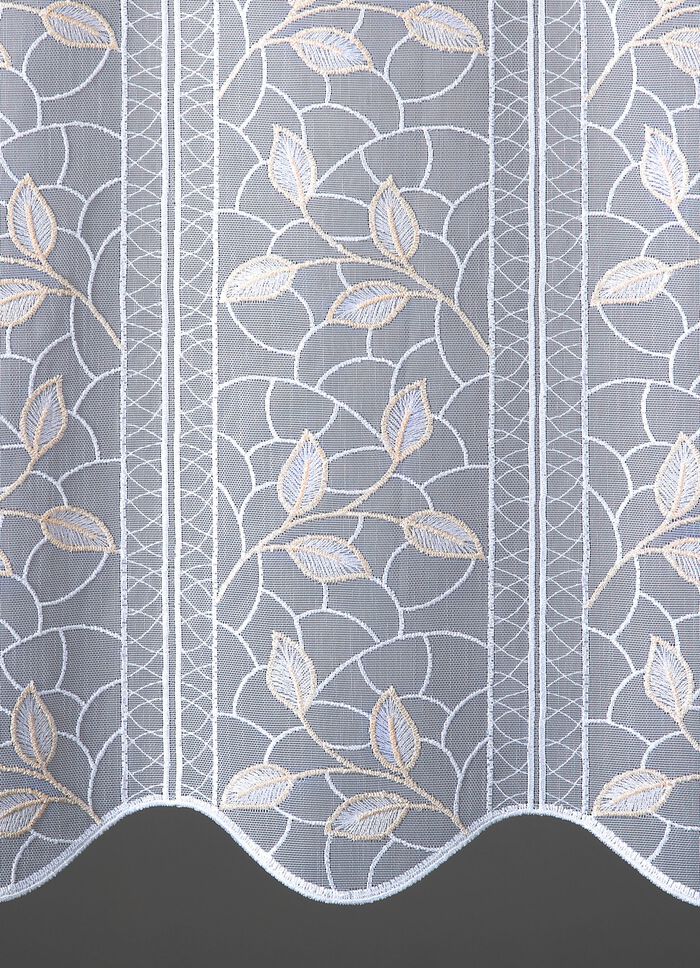 Kurzvorhang mit filigran gesticktem Bl&auml;tterdessin 