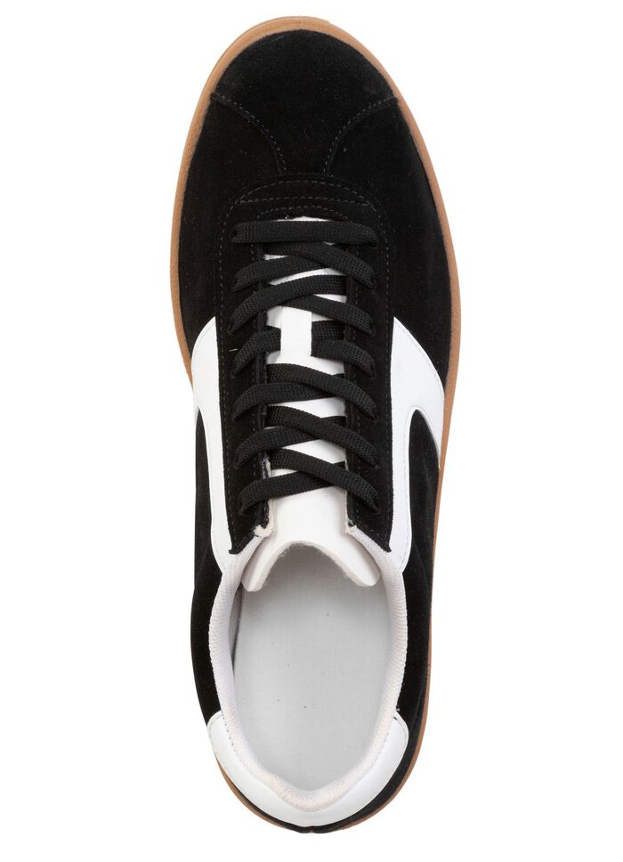 Sneaker aus Veloursleder mit Nappa-Bes&auml;tzen und gepolstertem Schaftrand SCHWARZ