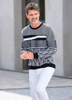 Gemusterter Rundhalspullover in 2 Farben SCHWARZ-WEISS