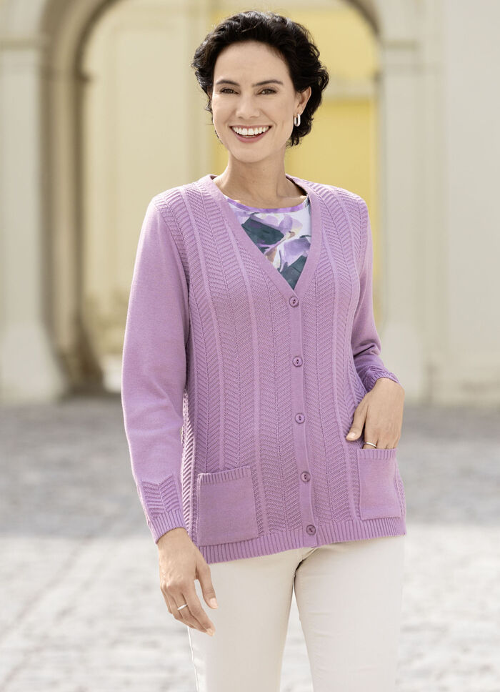 Strickjacke mit feinen Strukturstreifen FLIEDER