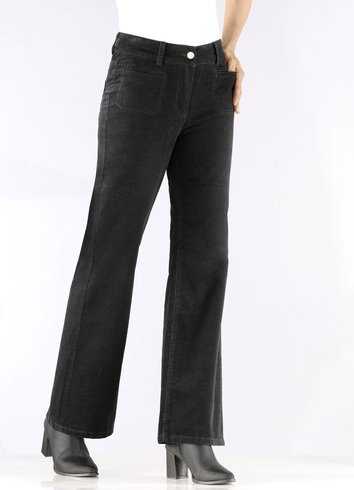 Cordhose mit weitem Beinverlauf SCHWARZ