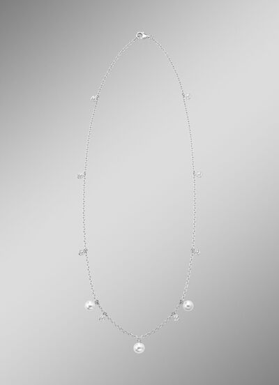 Halskette mit Süsswasser-Zuchtperlen und synth. Zirkonia 