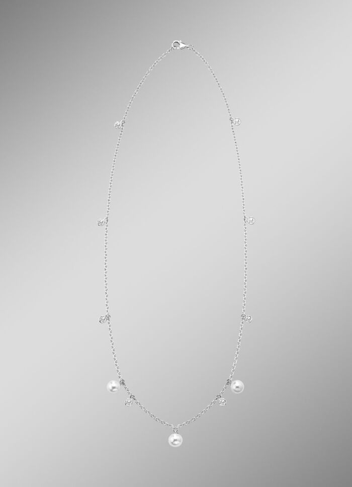 Halskette mit Süsswasser-Zuchtperlen und synth. Zirkonia 