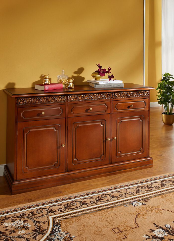 Sideboard mit Echtholzfurnier und Schnitzerei-Verzierungen 