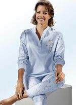 Pyjama, Langarm mit Knopfleiste und Bündchen BLEU