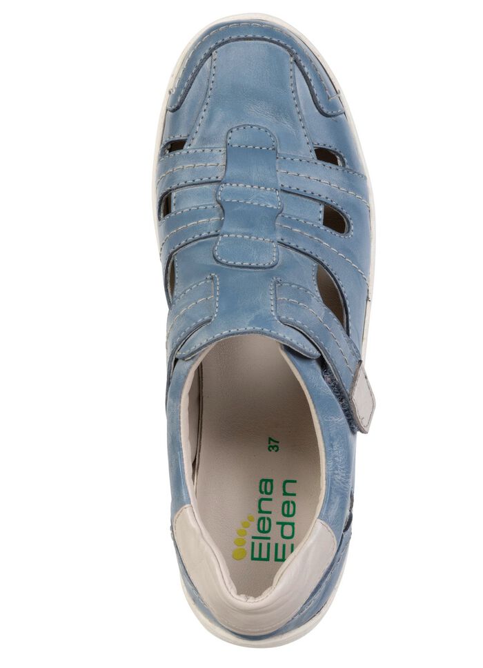 ELENA EDEN, sommerliche Damen-Slipper, Weite H, mit herausnehmbarem Fussbett BLAU-ECRU