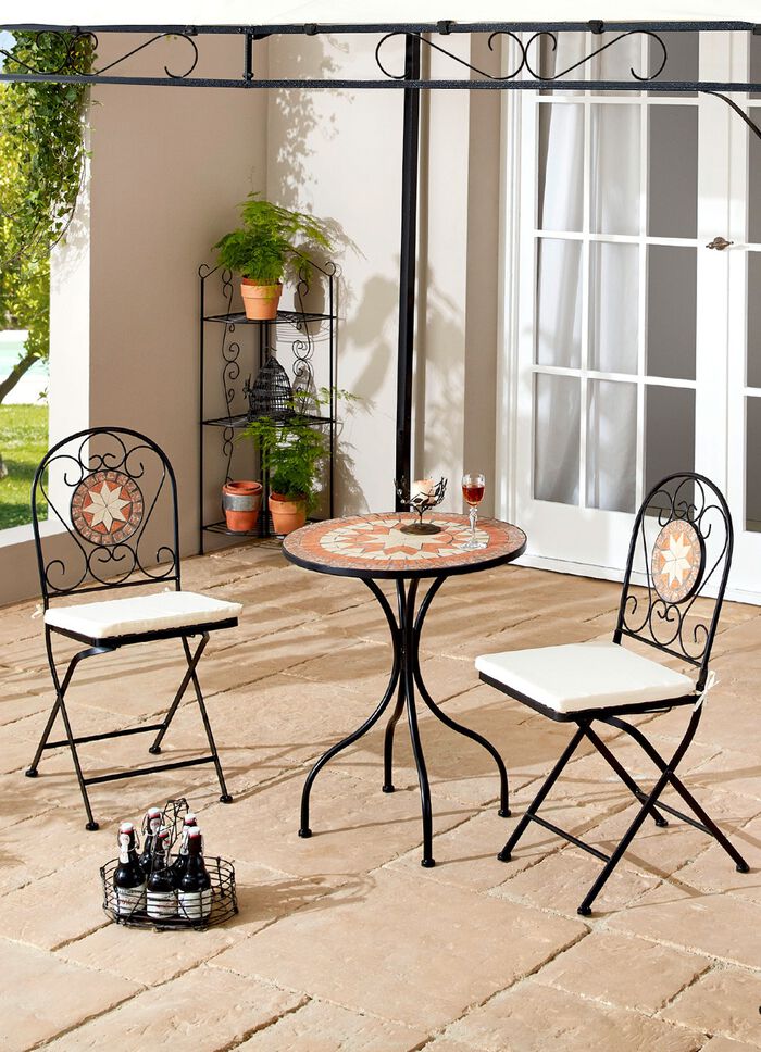 Bistro-Set Mosaik, 3-teilig, inklusive Sitzkissen 