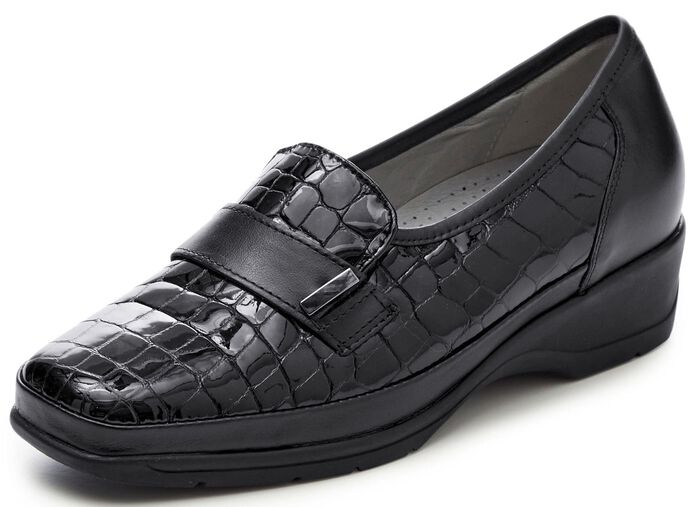 Waldl&auml;ufer Slipper aus krokogepr&auml;gtem Leder SCHWARZ