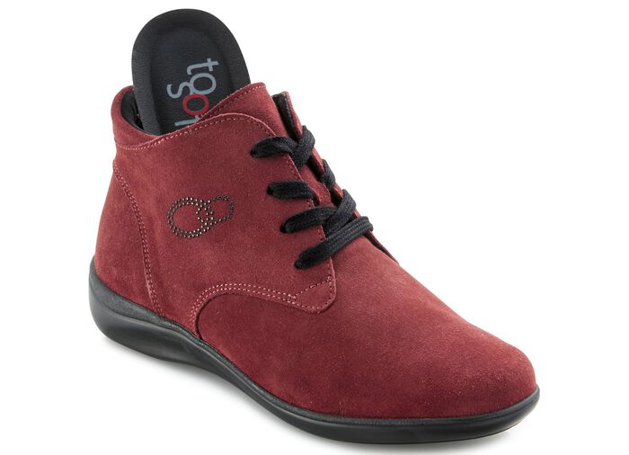 Schn&uuml;r-Stiefelette mit dezenter Glitzer-Applikation BORDEAUX