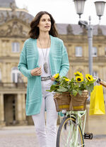 Long-Strickjacke in Struktur- und Ajourmustermix AQUA