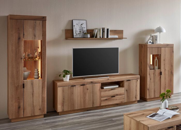 Wohnwand, 4-teilig, mit LED-Beleuchtung und Softclose 