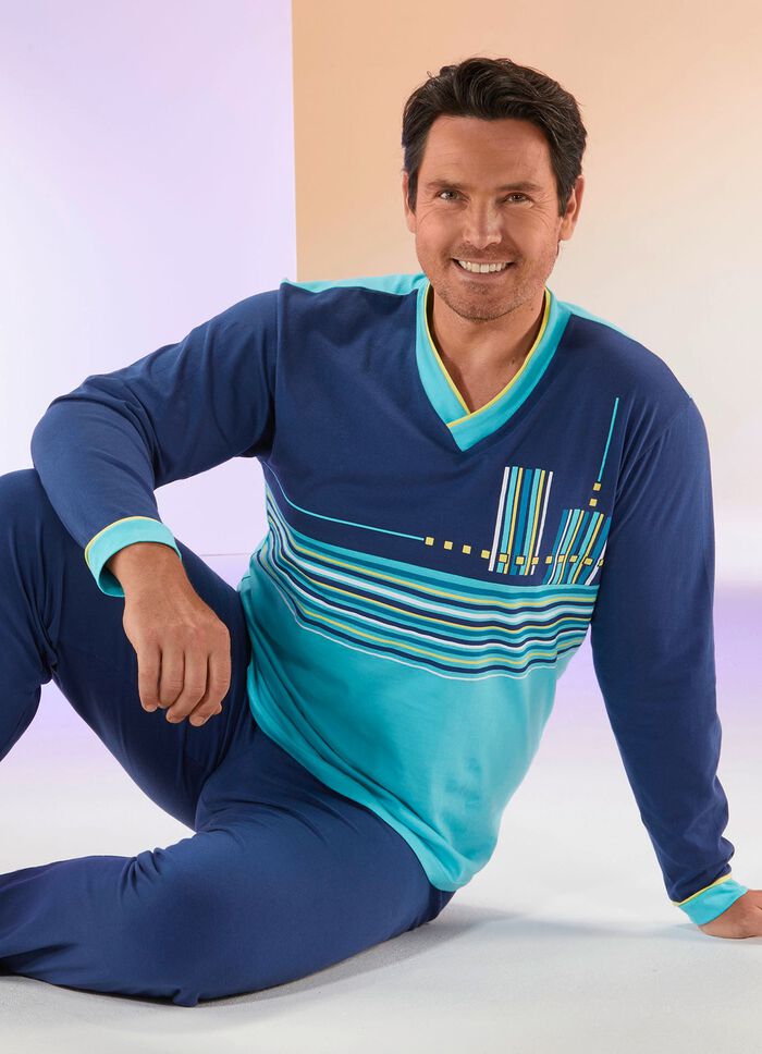 Pyjama mit V-Ausschnitt und Ringeldessin 