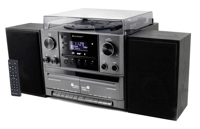 Nostalgie-Stereoanlage mit Fernbedienung SCHWARZ