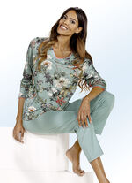 Pyjama, Langarm mit V-Ausschnitt und Inkjet-Druck JADE-BUNT