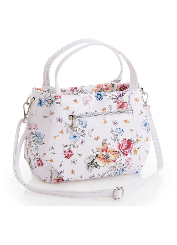 &laquo;Laurina&raquo;-Tasche aus Kalbleder mit floralem Druck WEISS-MULTICOLOR