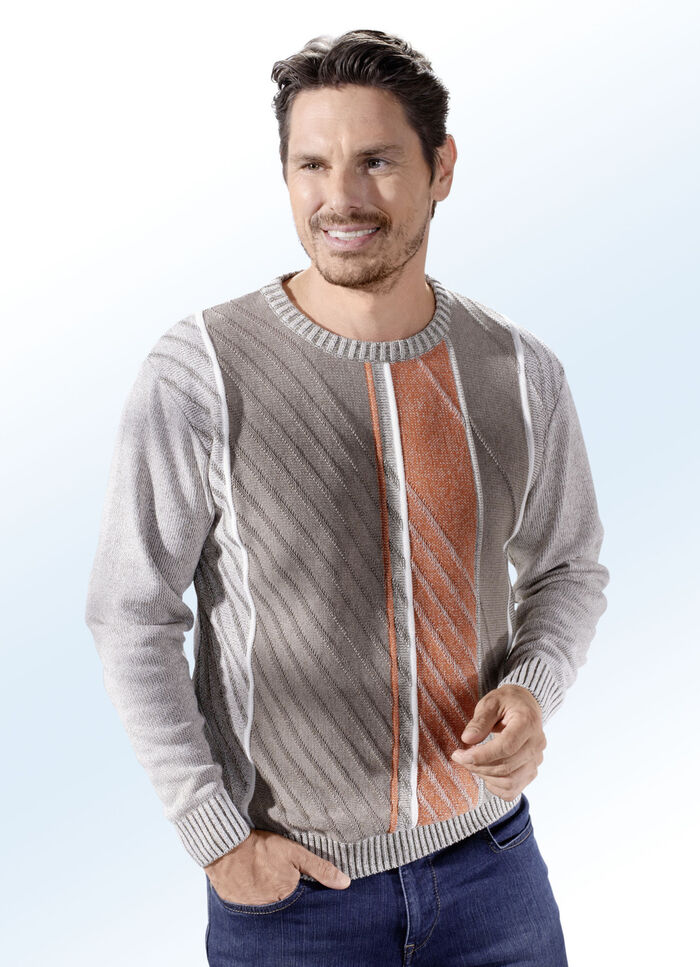 Rundhalspullover in 2 Farben BEIGE MELIERT