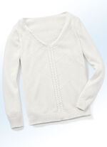 Pullover mit Zopfstreifen WOLLWEISS