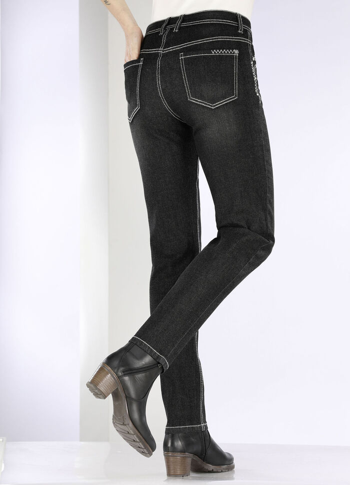 Jeans mit Ziernähten und Strasssteinen SCHWARZ