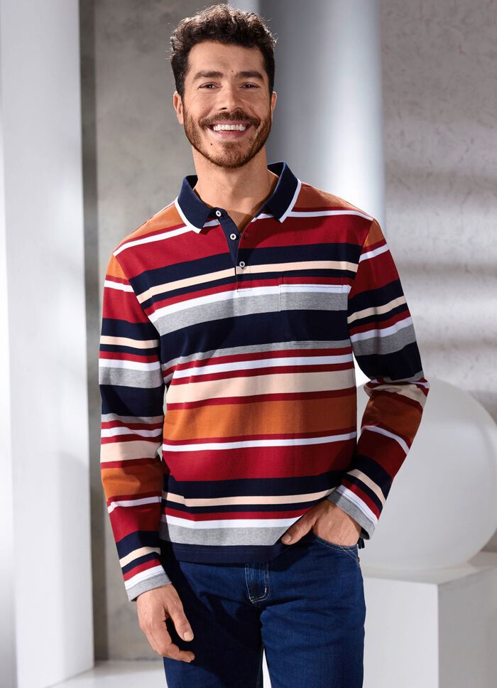 Poloshirt mit Seitenschlitzen DUNKELROT-MARINE-TERRA