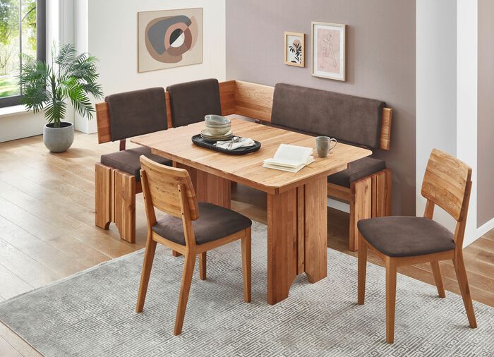 Eckbankgruppe mit Gestell aus massiver, ge&ouml;lter Eiche 