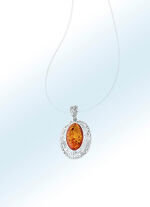 Rhodinierter Anhänger mit Bernstein 