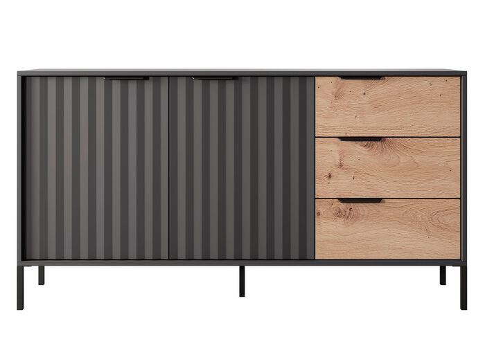 Highboard mit geriffelten Fronten SCHWARZ-EICHE